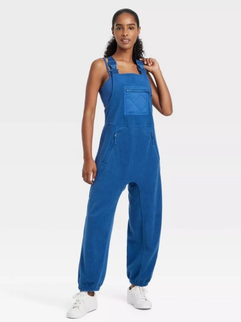 NWOT JoyLab Women's High Pile Fleece Overalls Sapphire Blue